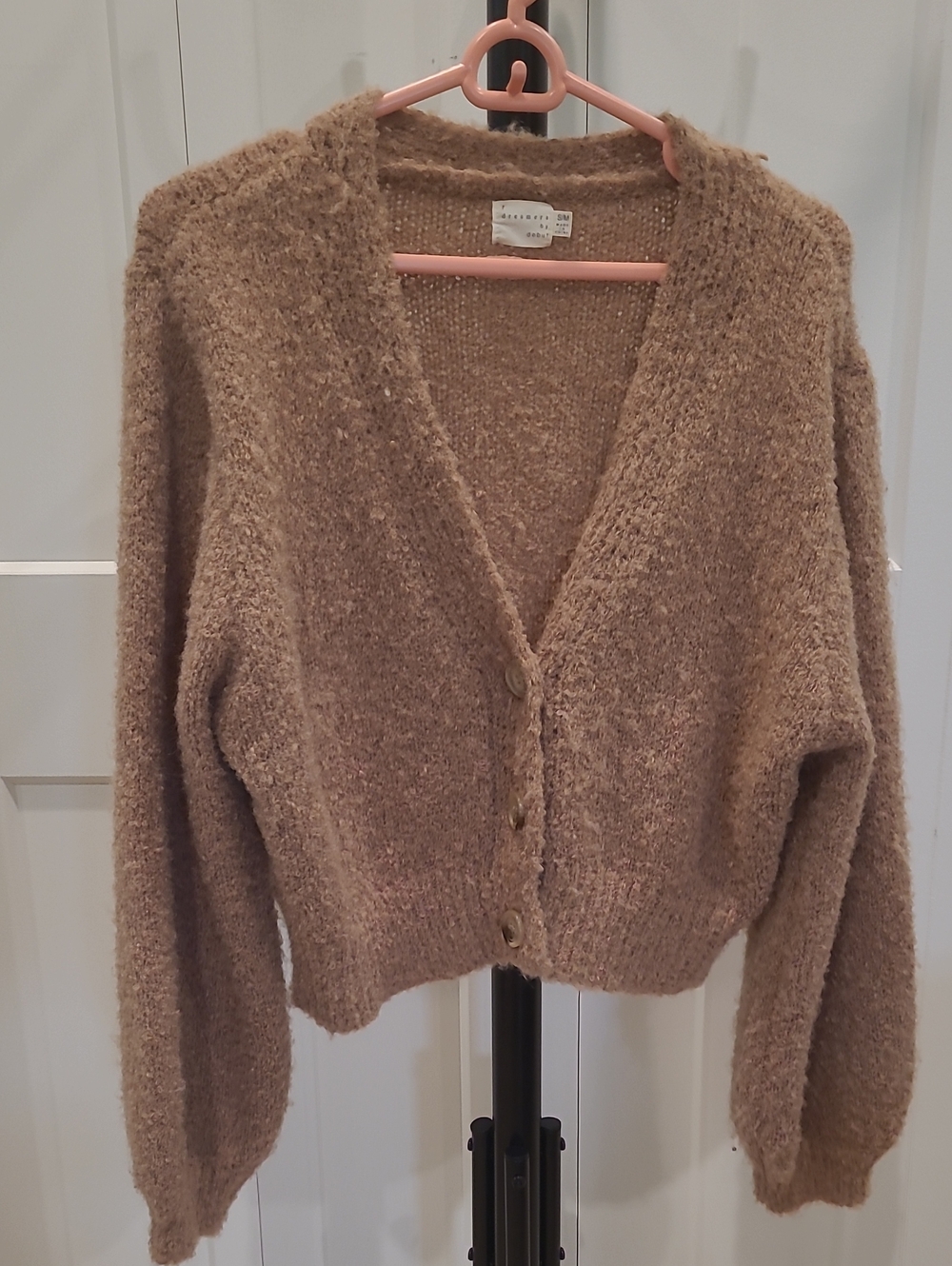 Dreamers Cropped V-Neck Cardigan Sweater - Taupe Brown